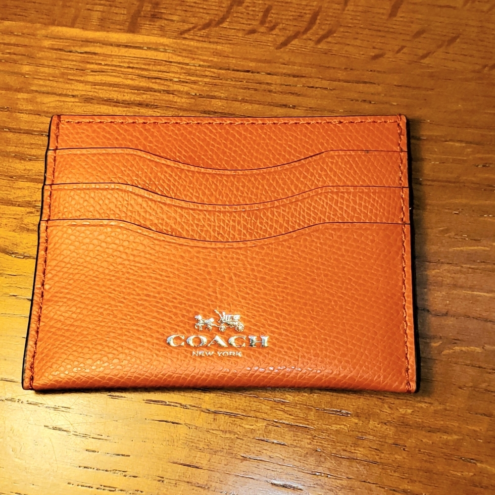 Coach orange leather business card holder